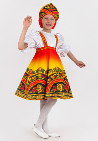 Русский народный костюм для девочки Гжель расписная
